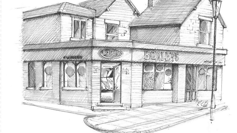 Sketch of Boxley’s butchers shop in Wombourne